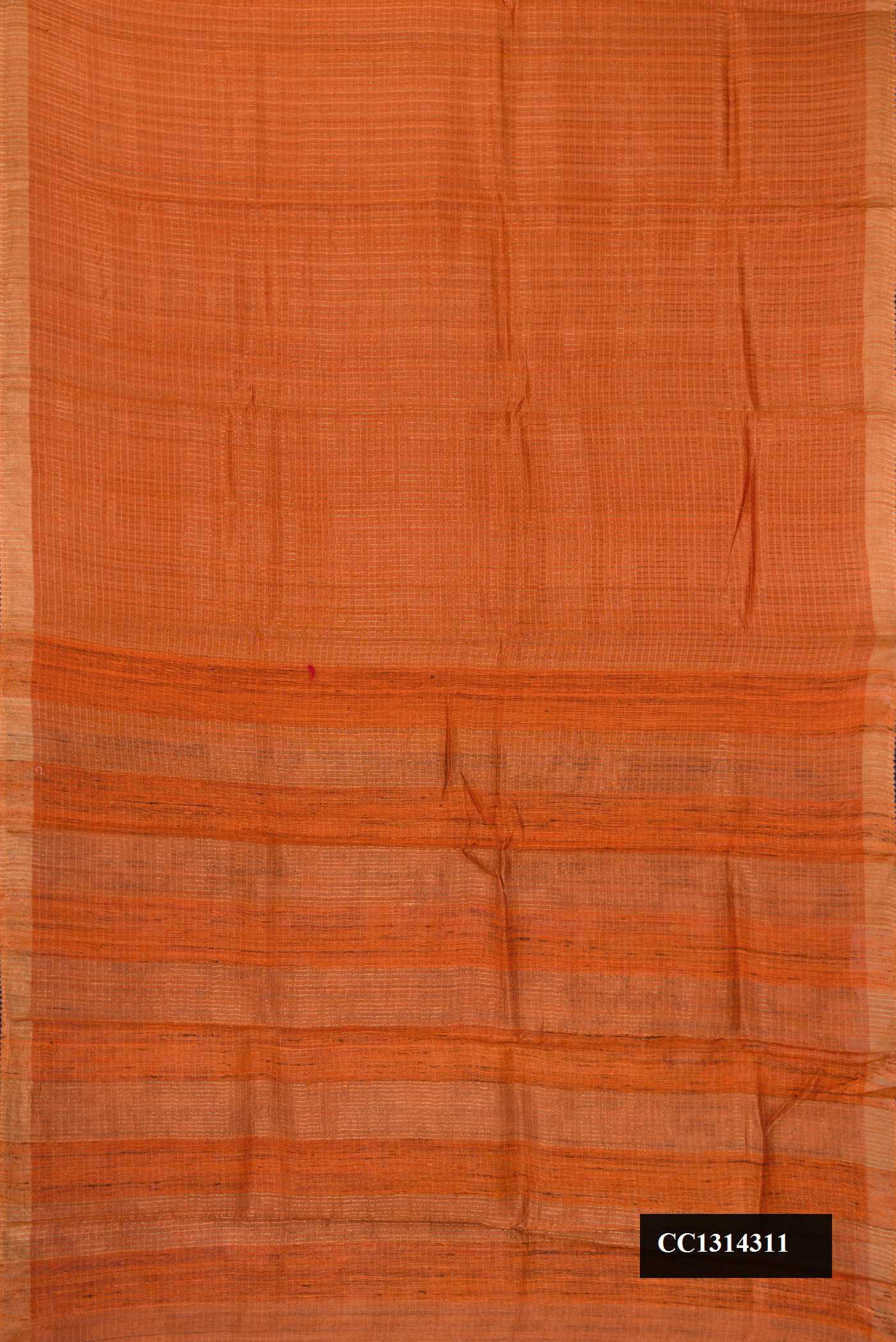 Orange Dual Tone Tussar Silk Saree with Checked design on the body and Embroidery Border.  displayed on a mannequin