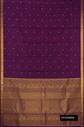 Violet Dual Tone Kanchipuram Silk Saree with Zari Butta on the body and Zari Border.  displayed on a mannequin
