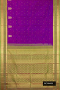 Purple Dual Tone Kanchipuram Silk Saree with Zari Butta on the body and Zari Border.  displayed on a mannequin