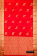 Orange Dual Tone Kanchipuram Silk Saree with Zari Butta on the body and Zari Border.  displayed on a mannequin