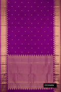 Purple Dual Tone Kanchipuram Silk Saree with Zari Butta on the body and Fancy Border.  displayed on a mannequin