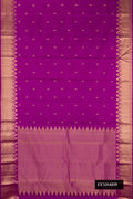 Purple Dual Tone Kanchipuram Silk Saree with Zari Butta on the body and Zari Border.  displayed on a mannequin