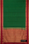 Bottle Green Dual Tone Kanchipuram Silk Saree with Veldhari on the body and Zari Border.  displayed on a mannequin