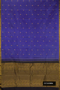 Maya Blue Dual Tone Kanchipuram Silk Saree with Zari Butta on the body and Zari Border.  displayed on a mannequin