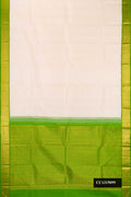 Off White Dual Tone Kanchipuram Silk Saree with Plain Body and Zari Border.  displayed on a mannequin