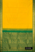 Lemon Yellow Dual Tone Kanchipuram Silk Saree with Plain Body and Zari Border.  displayed on a mannequin