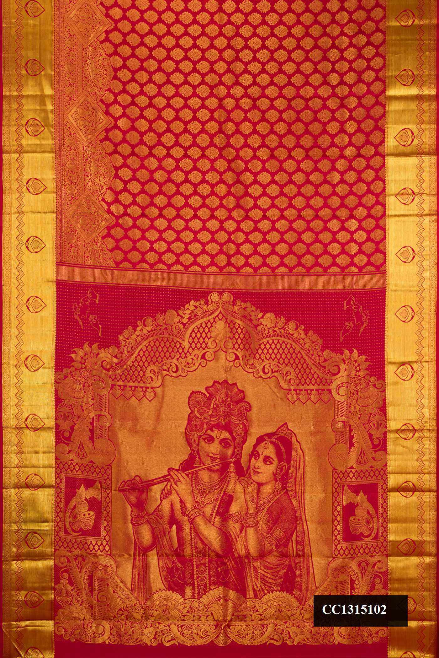 Maroon Dual Tone Kanchipuram Silk Saree with Zari Brocade on the body and Fancy Border.  displayed on a mannequin