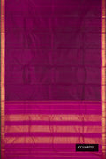 Purple Dual Tone Kanchipuram Silk Saree with Plain Body and Zari Border.  displayed on a mannequin