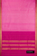 Pink Dual Tone Kanchipuram Silk Saree with Plain Body and Zari Border.  displayed on a mannequin