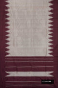Grey Dual Tone Kanchipuram Silk Saree with Plain Body and Temple Border.  displayed on a mannequin