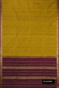 Mehandi Green Dual Tone Kanchipuram Silk Saree with Checked design on the body and Zari Border.  displayed on a mannequin