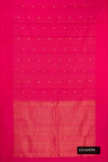 Dark Pink Dual Tone Kanchipuram Silk Saree with Stripes on the body and Plain Border.  displayed on a mannequin