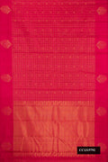 Maroon Dual Tone Kanchipuram Silk Saree with Checked design on the body and Fancy Border.  displayed on a mannequin