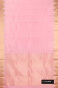 Rose pink Dual Tone Kanchipuram Silk Saree with Plain Body and Temple Border.  displayed on a mannequin