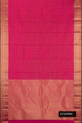Pink Dual Tone Kanchipuram Silk Saree with Checked design on the body and Zari Border.  displayed on a mannequin