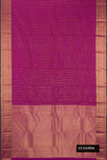 Purple Dual Tone Kanchipuram Silk Saree with Checked design on the body and Zari Border.  displayed on a mannequin