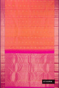 Mustard Dual Tone Kanchipuram Silk Saree with Stripes on the body and Zari Border.  displayed on a mannequin