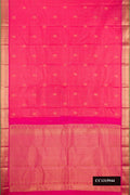 Rose pink Dual Tone Kanchipuram Silk Saree with Stripes on the body and Zari Border.  displayed on a mannequin