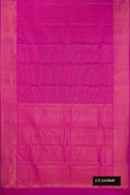 Magenta Dual Tone Kanchipuram Silk Saree with Checked design on the body and Zari Border.  displayed on a mannequin