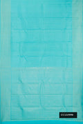 Sky Blue Dual Tone Kanchipuram Silk Saree with Checked design on the body and Zari Border.  displayed on a mannequin