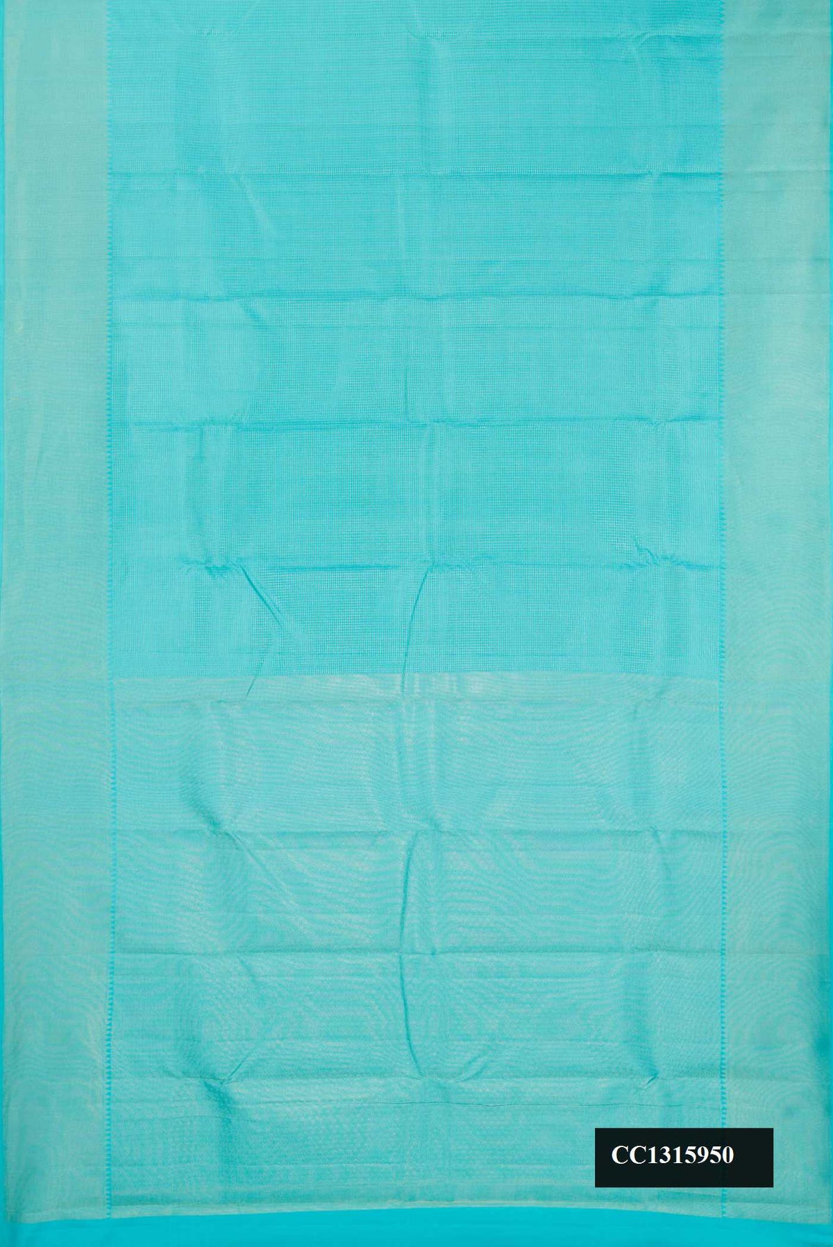 Sky Blue Dual Tone Kanchipuram Silk Saree with Checked design on the body and Zari Border.  displayed on a mannequin
