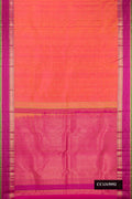 Coral Dual Tone Kanchipuram Silk Saree with Zari Butta on the body and Fancy Border.  displayed on a mannequin