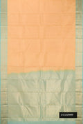 Sandal Dual Tone Kanchipuram Silk Saree with Checked design on the body and Zari Border.  displayed on a mannequin