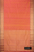 Rose Gold Dual Tone Kanchipuram Silk Saree with Checked design on the body and Zari Border.  displayed on a mannequin