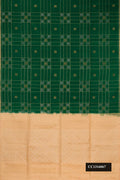 Bottle Green Dual Tone Soft Silk Saree with Checked design on the body and Thin Zari Line.  displayed on a mannequin