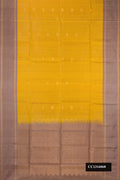 Mustard Dual Tone Soft Silk Saree with Checked design on the body and Zari Border.  displayed on a mannequin