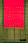 Coral Dual Tone Soft Silk Saree with Stripes on the body and Zari Border.  displayed on a mannequin