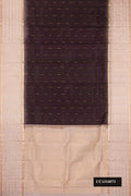 Coffee Brown Dual Tone Kanchipuram Silk Saree with Zari Butta on the body and Fancy Border.  displayed on a mannequin