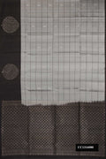 Grey Dual Tone Soft Silk Saree with Checked design on the body and Fancy Border.  displayed on a mannequin