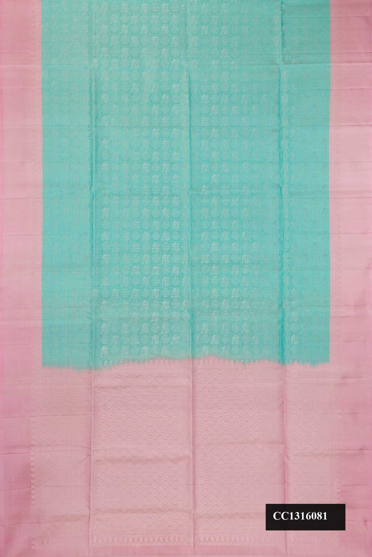 Light Blue Dual Tone Soft Silk Saree with Zari Brocade on the body and Zari Border.  displayed on a mannequin