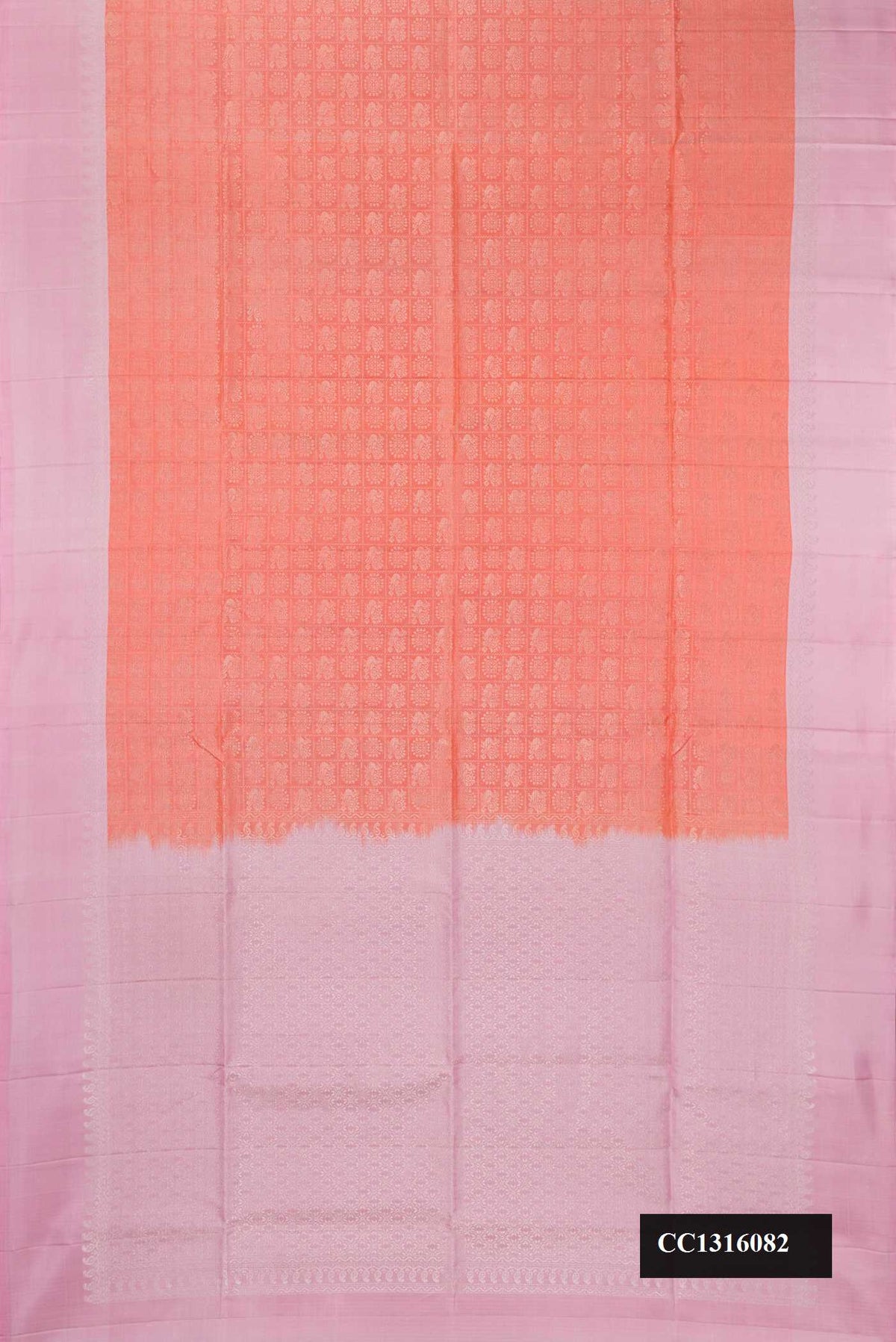 Peach Dual Tone Soft Silk Saree with Zari Brocade on the body and Zari Border.  displayed on a mannequin
