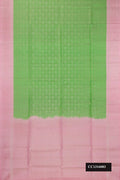Pista Green Dual Tone Soft Silk Saree with Zari Brocade on the body and Fancy Border.  displayed on a mannequin