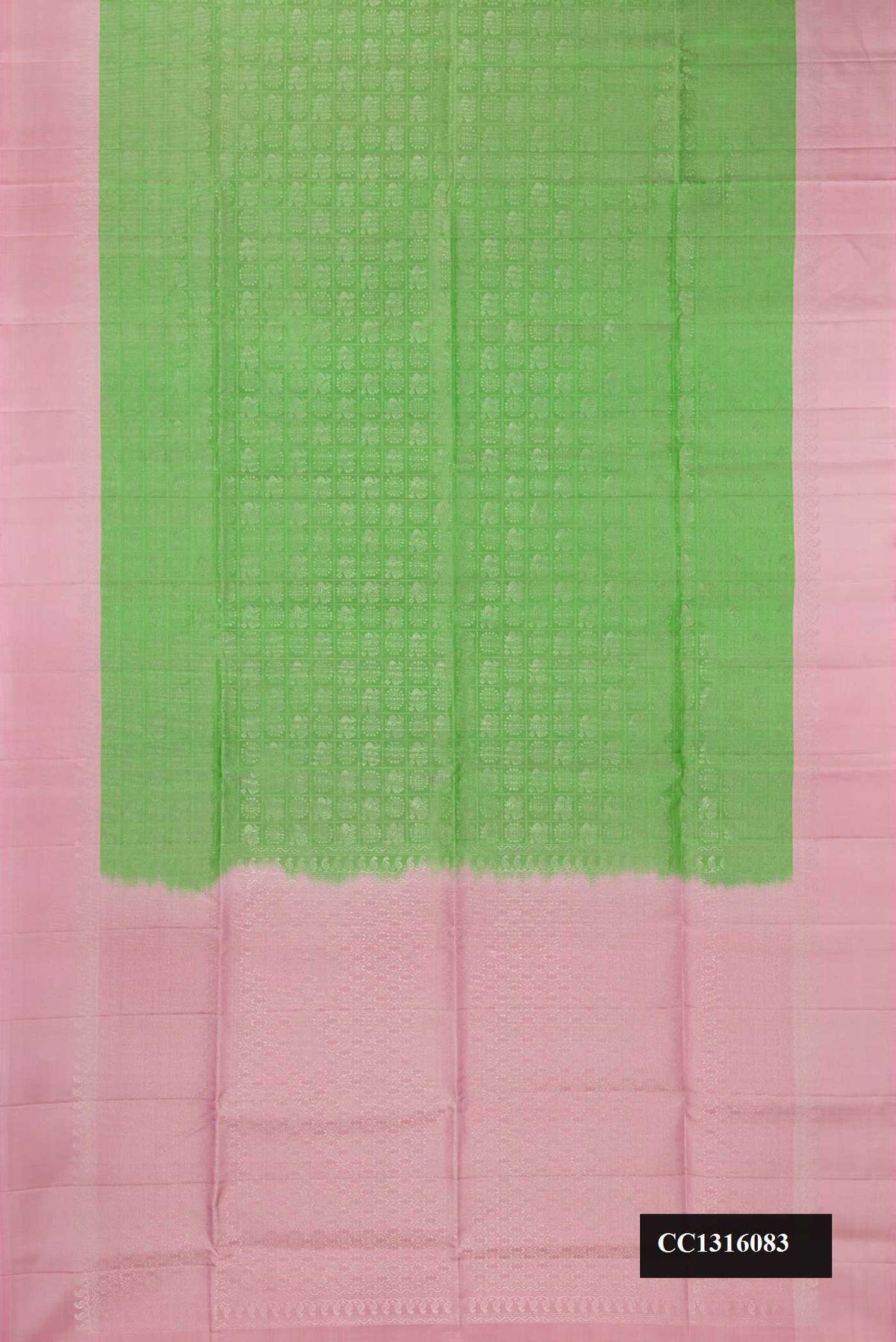 Pista Green Dual Tone Soft Silk Saree with Zari Brocade on the body and Fancy Border.  displayed on a mannequin
