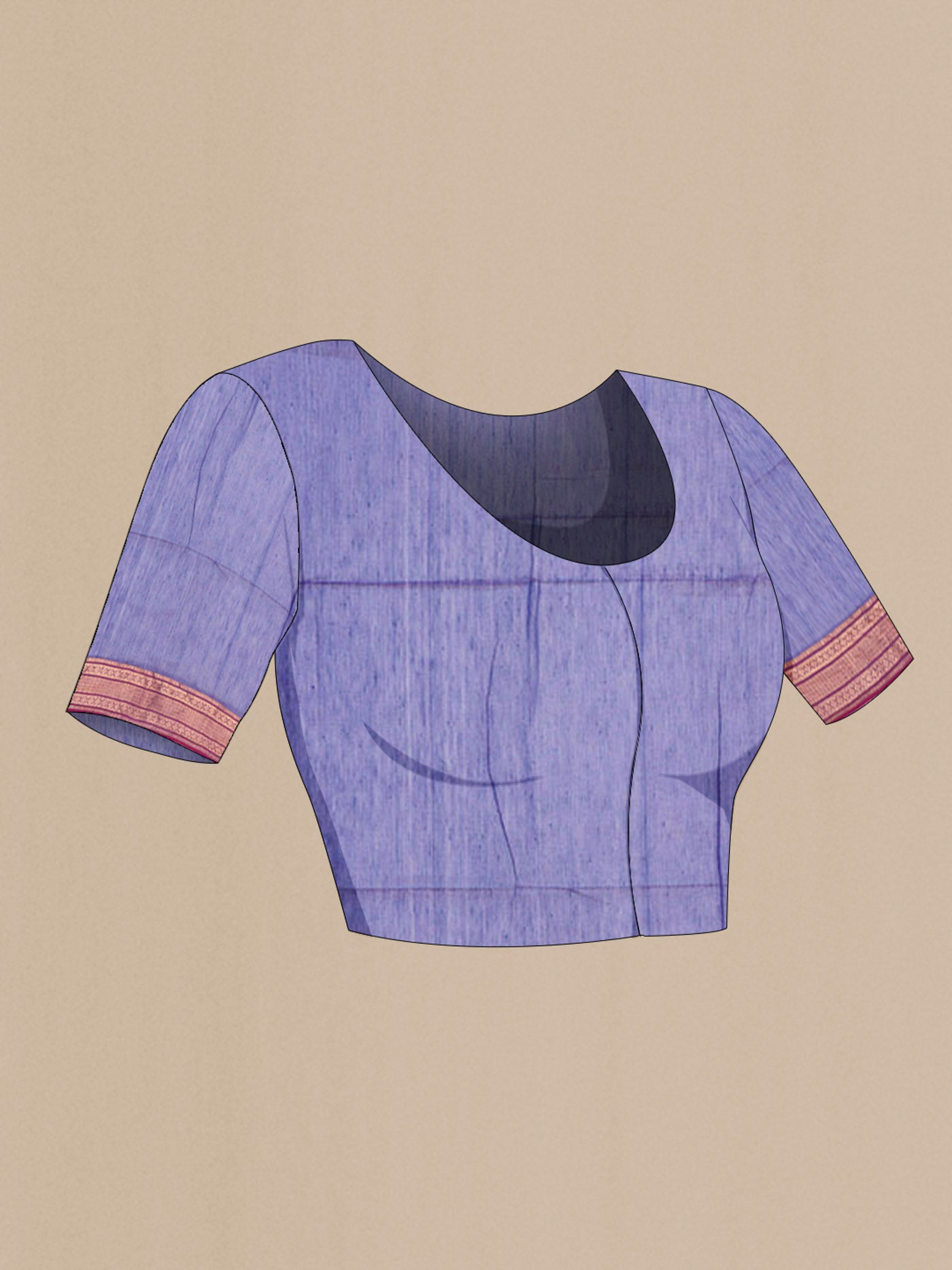 Close up image of the blouse of Blue Maheshwari Silk Cotton Saree with Stripes on the body and Zari Border