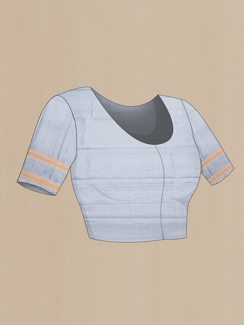 Close up image of the blouse of Lemon Yellow Dual Tone Linen Saree with Checked design on the body and Zari Border. 