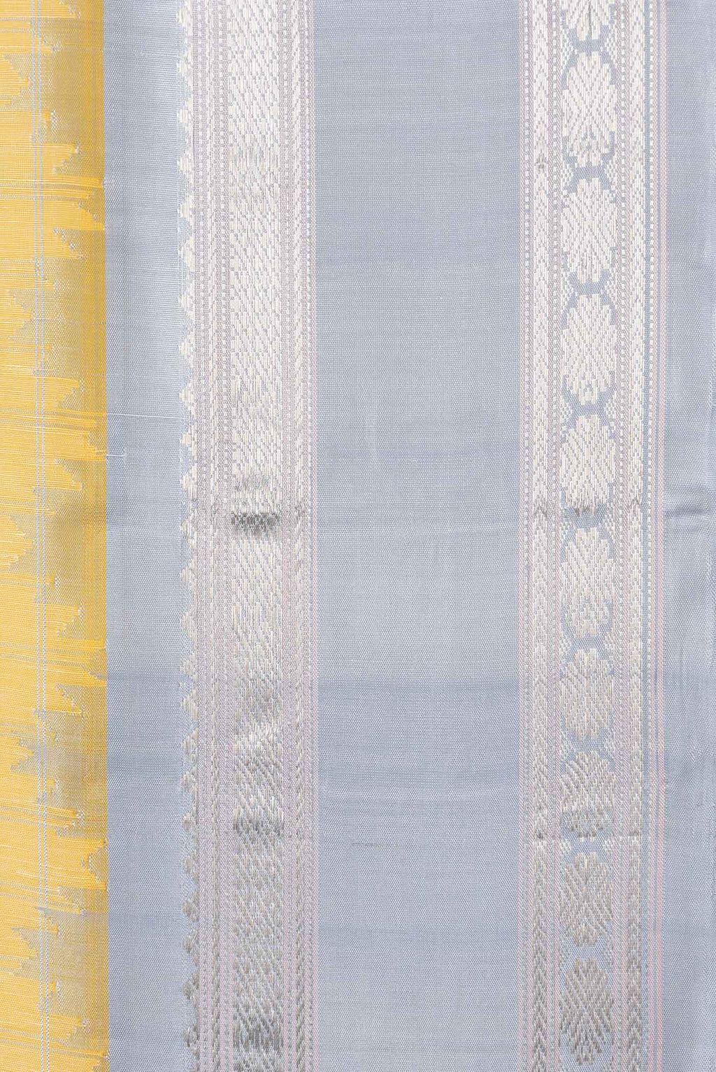 Border image of Lemon Yellow Dual Tone Linen Saree with Checked design on the body and Zari Border. 