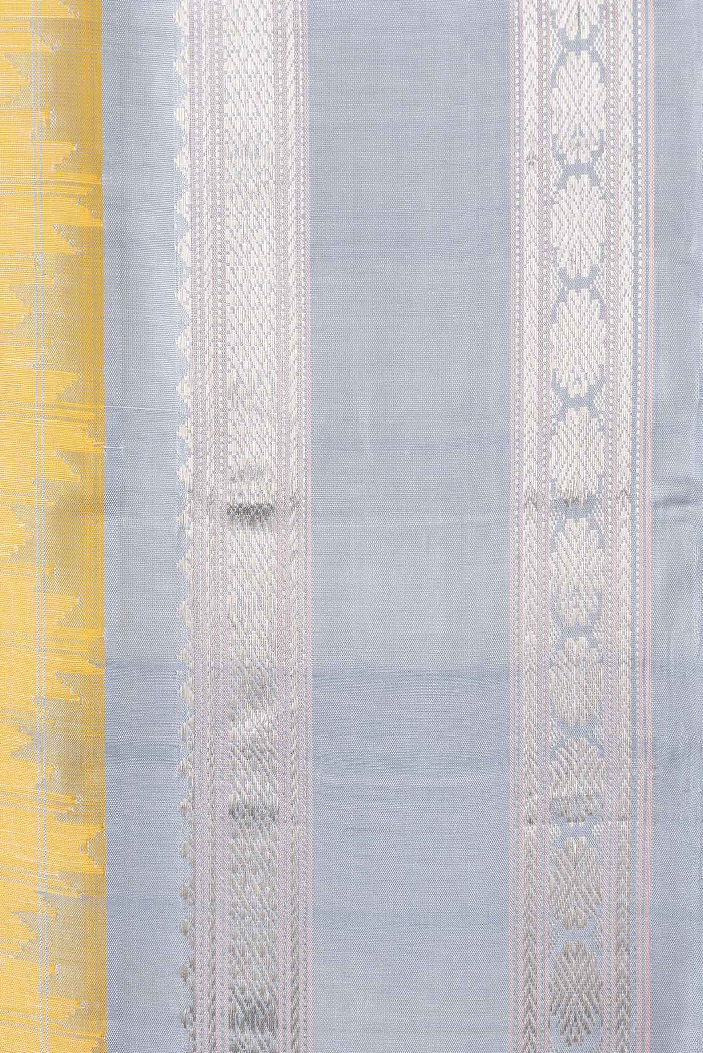 Border image of Lemon Yellow Dual Tone Linen Saree with Checked design on the body and Zari Border. 