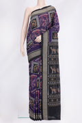 Purple Dual Tone Double Ikat Saree with Ikat Print on the body and Thread Border.  displayed on a mannequin