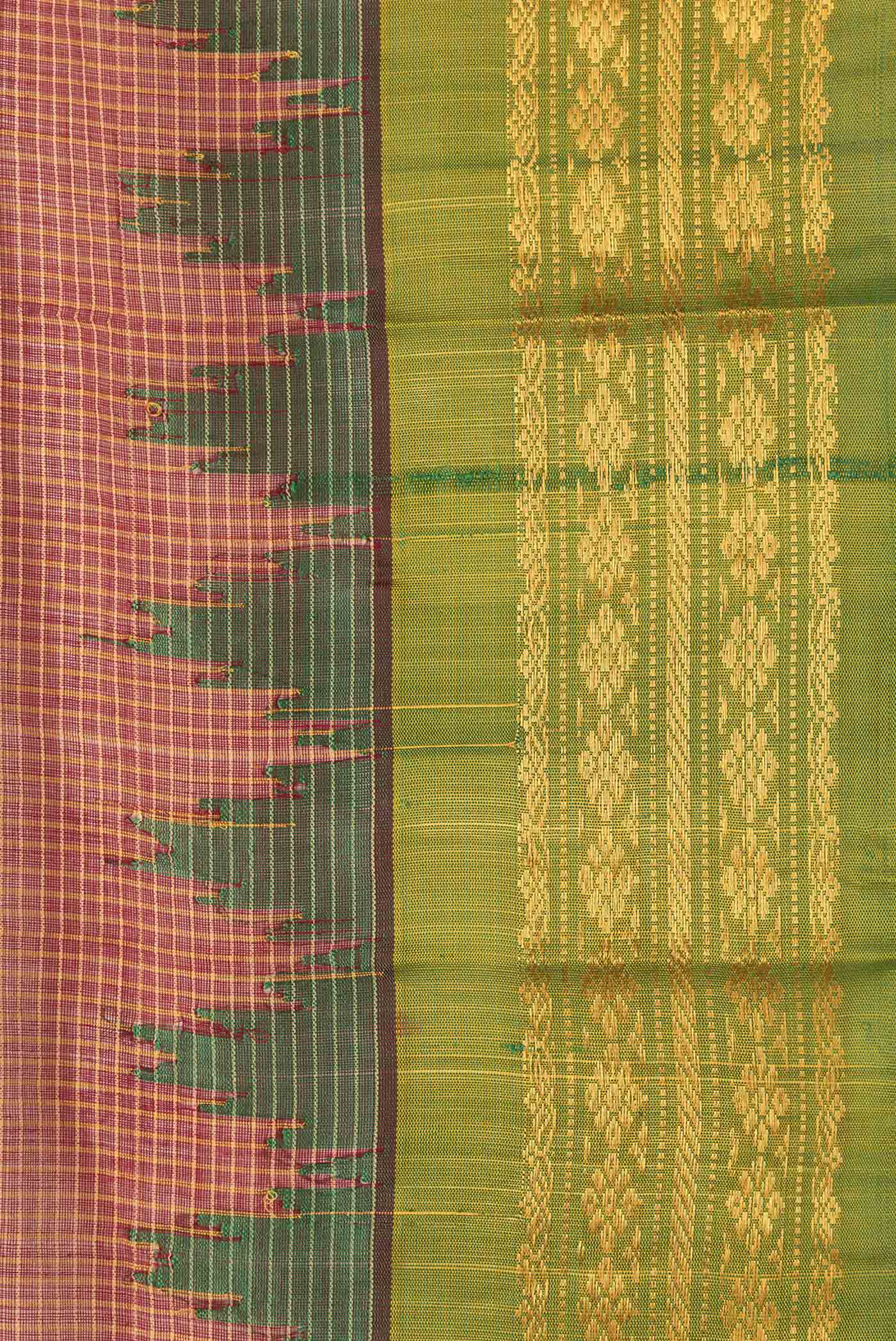 Border image of Maroon Dual Tone Gadwal Silk Saree with Checked design on the body and Zari Border. 