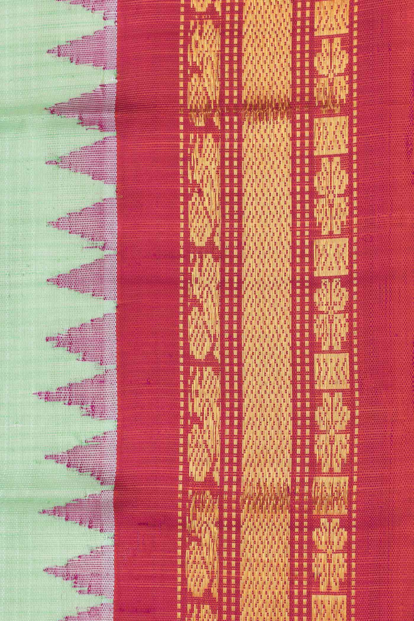 Border image of Pista Green Dual Tone Gadwal Silk Saree with Checked design on the body and Zari Border. 