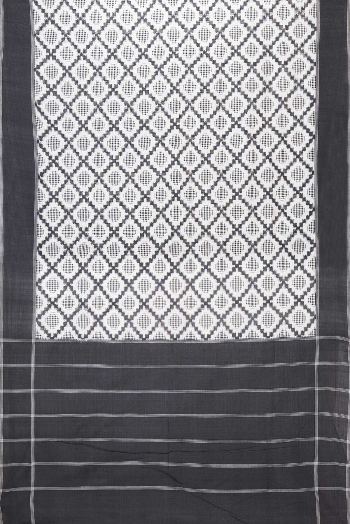 Flat view of Off White Dual Tone Double Ikat Saree with Ikat Print on the body and Plain Border