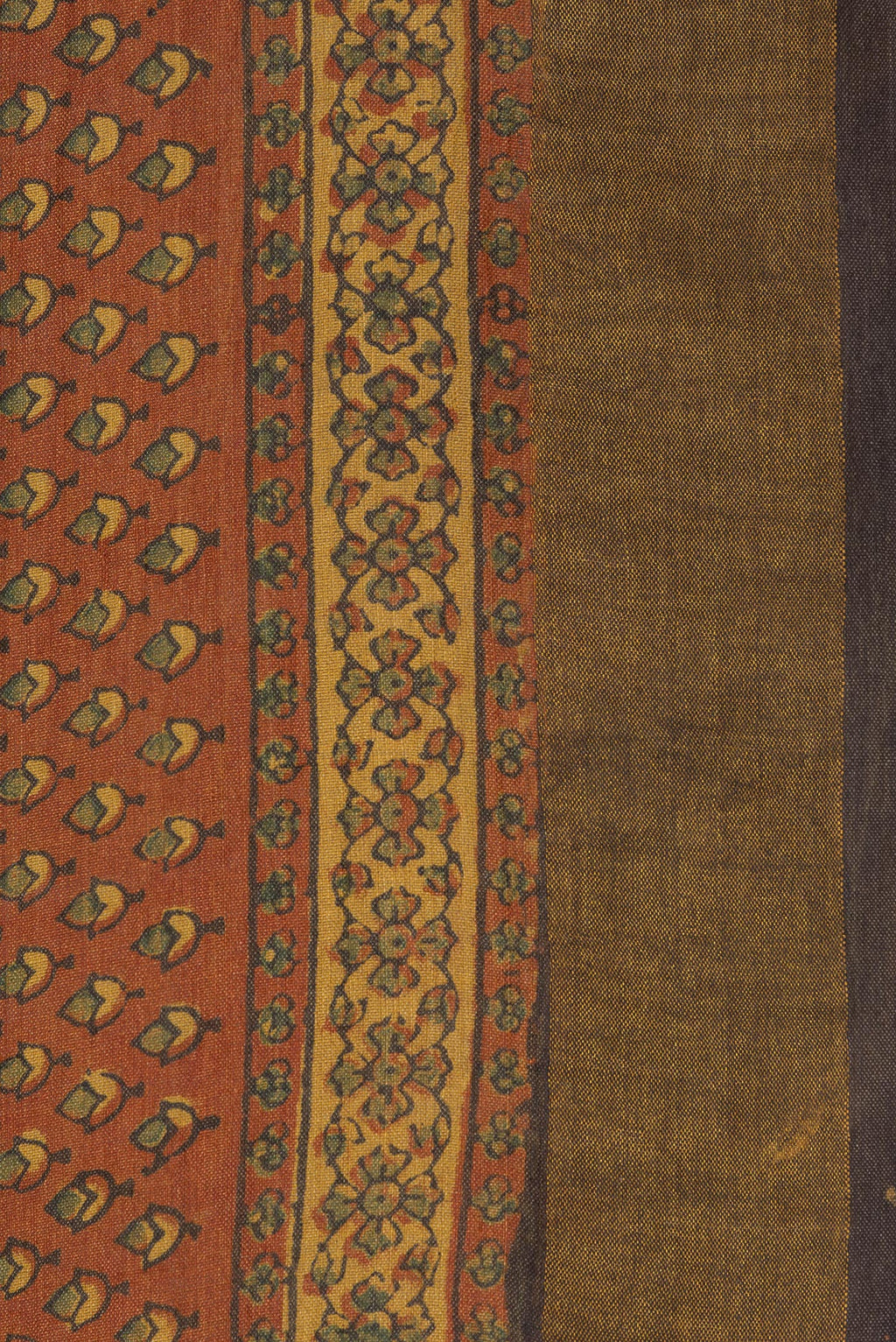 Border image of Pure Silk Maroon Dual Tone Tussar Saree with Printed design on the body and Zari Border. 