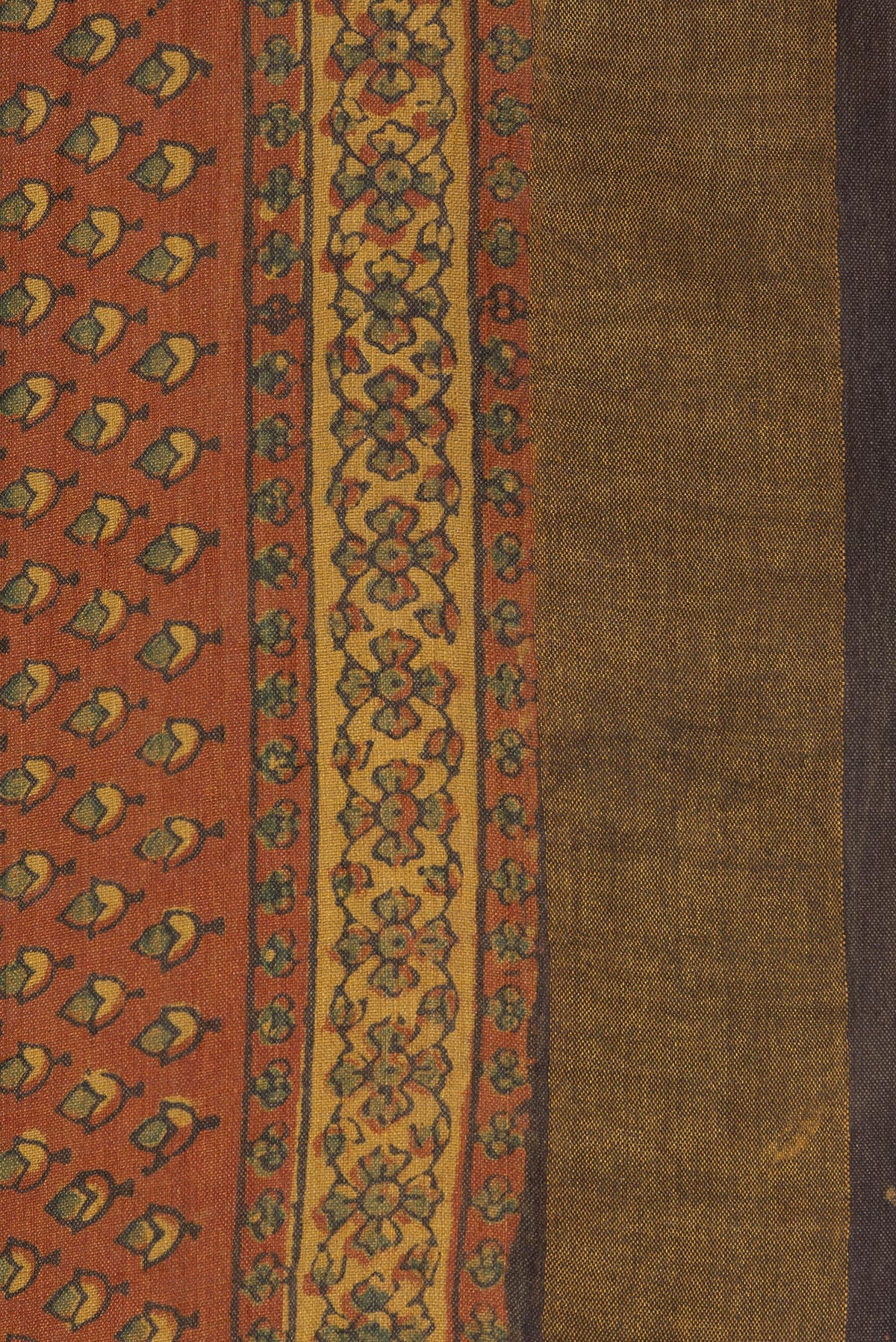 Border image of Pure Silk Maroon Dual Tone Tussar Saree with Printed design on the body and Zari Border. 