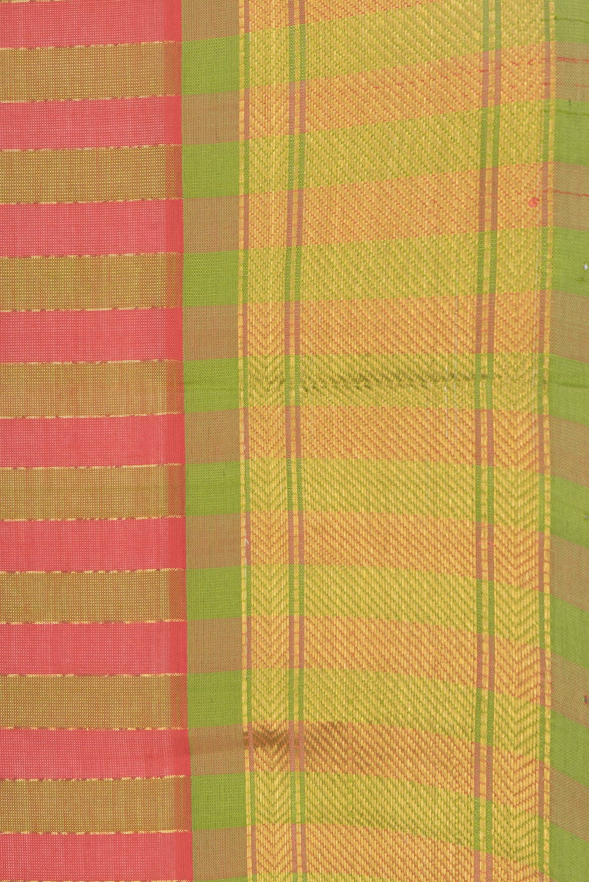 Border image of Green and Pink Color Silk Cotton Saree with Stripes on the body and Zari Border. 