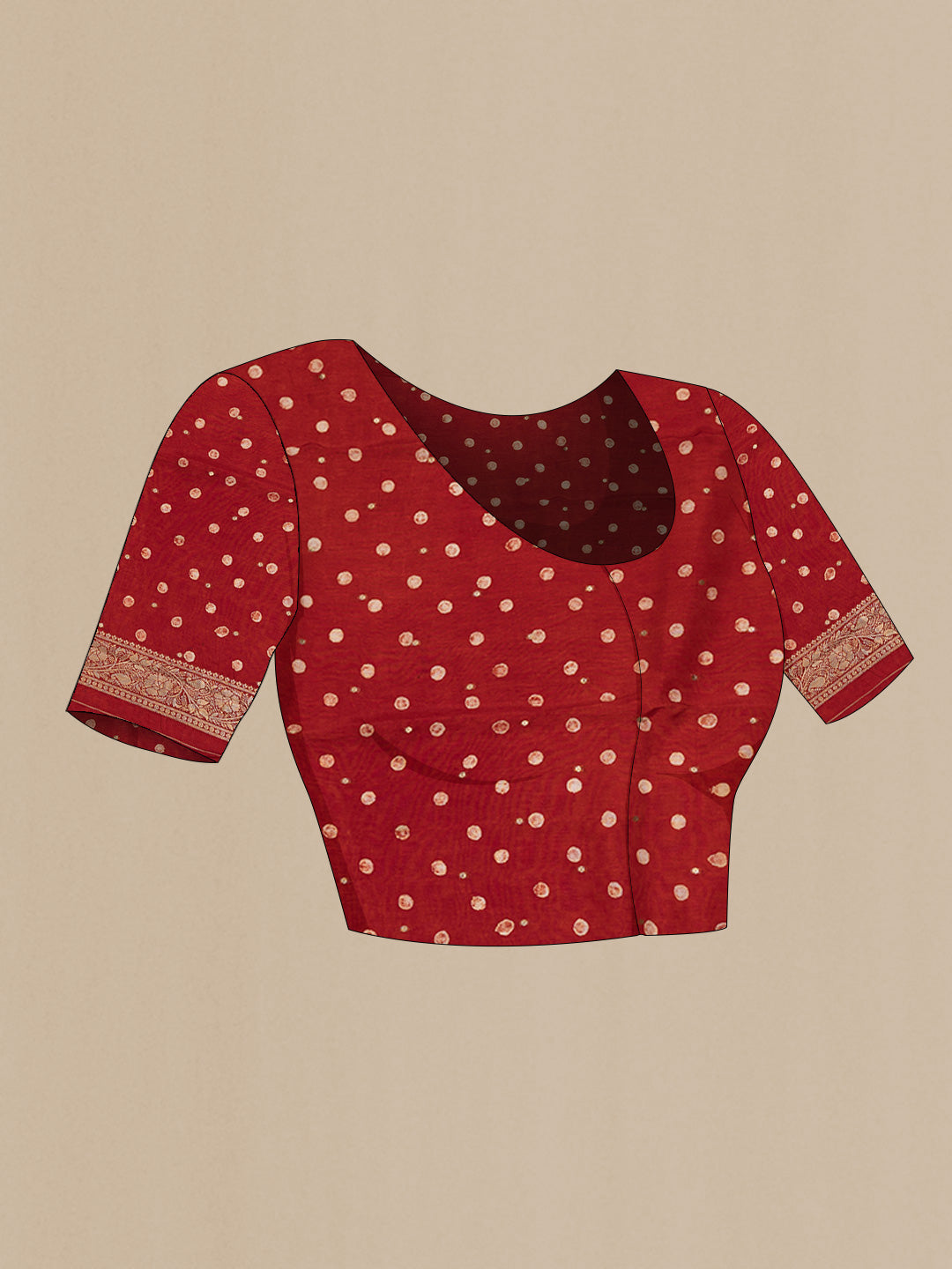 Close up image of the blouse of Maroon Dual Tone Tussar Silk Saree with Printed design on the body and Zari Border