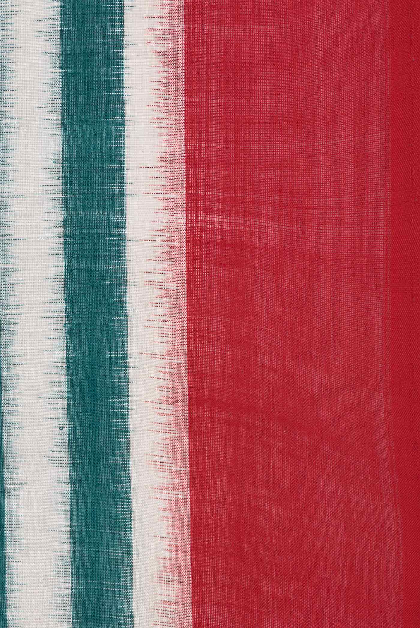 Border image of Green and Off  White Color Double Ikat Saree with Stripes on the body and Plain Border